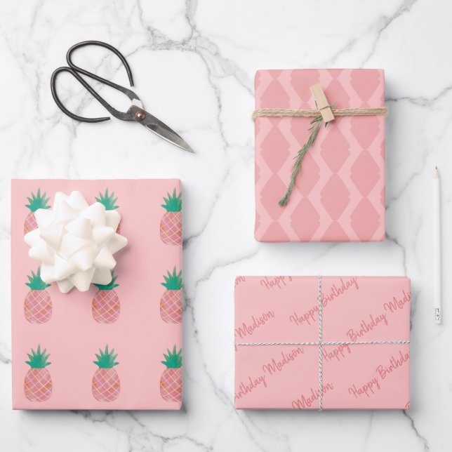 Personalized Pineapple Wrapping Paper Set (Front)