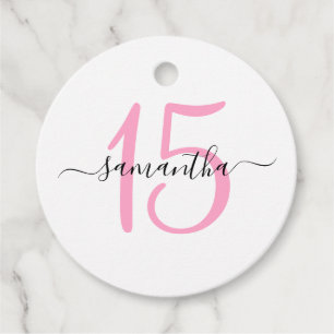 Personalized Pink 15th Birthday Favor Tags