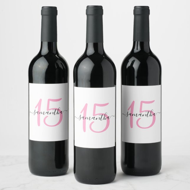 Personalized Pink 15th Birthday Wine Label (Bottles)