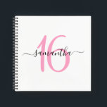 Personalized Pink 16th Birthday Guestbook Notebook<br><div class="desc">Minimalist pink 16 blank square notebook that can be used as a guestbook on her special Sweet 16 day.
With some customization,  you will be able to ungroup the numbers to match another milestone birthday. 
Create your own girly name and birthday notebook.</div>
