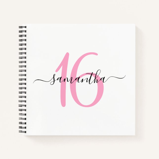 Personalized Pink 16th Birthday Guestbook Notebook (Front)
