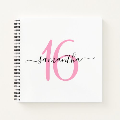 Personalized Pink 16th Birthday Guestbook Notebook