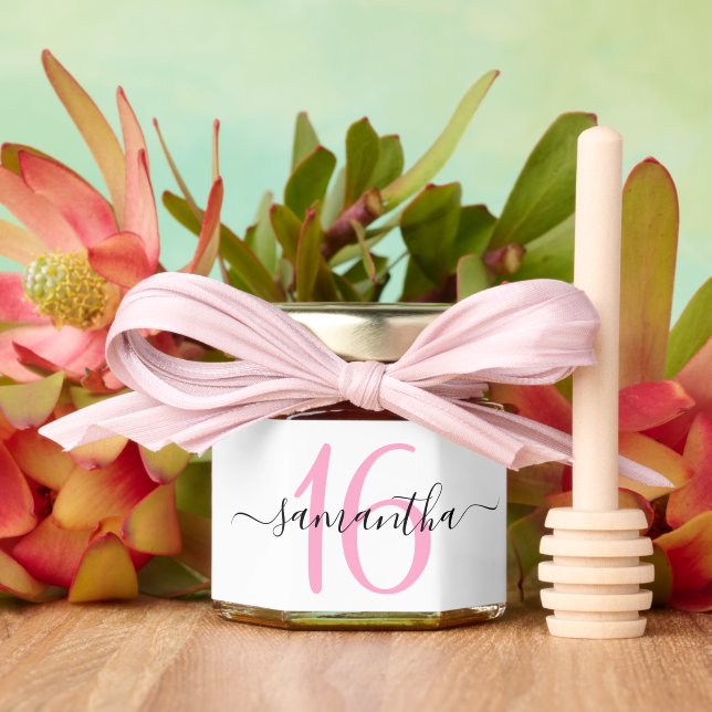 Personalized Pink 16th Birthday Honey Jar Favors (Insitu (Wedding))