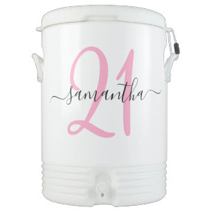 Personalized Pink 21st Birthday Beverage Cooler