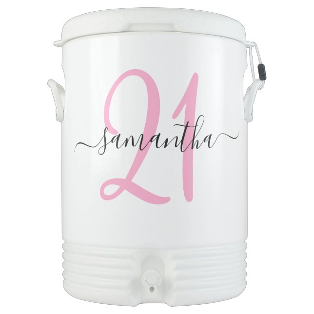 Personalized Pink 21st Birthday Beverage Cooler (Front)