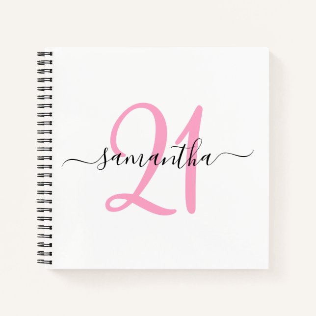 Personalized Pink 21st Birthday Guestbook Notebook (Front)