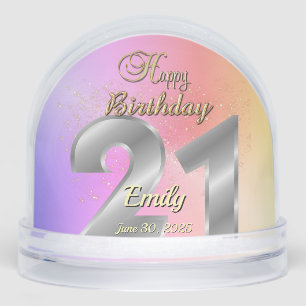 Personalized Pink 21st Birthday Snow Globe