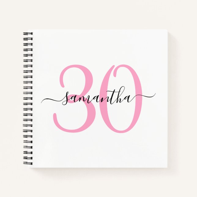 Personalized Pink 30th Birthday Guestbook Notebook (Front)