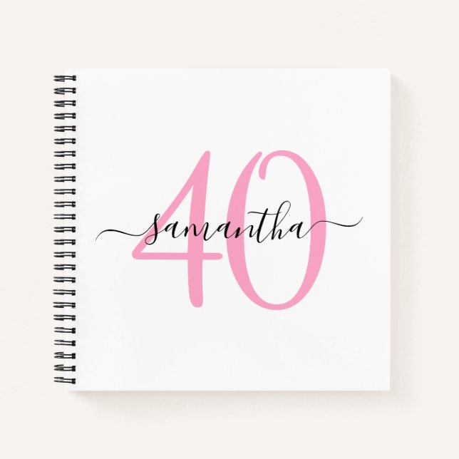 Personalized Pink 40th Birthday Guestbook Notebook (Front)