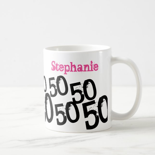 Personalized Pink 50th Birthday Coffee Mug (Right)