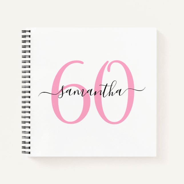 Personalized Pink 60th Birthday Guestbook Notebook (Front)
