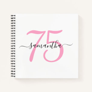 Personalized Pink 75th Birthday Guestbook Notebook