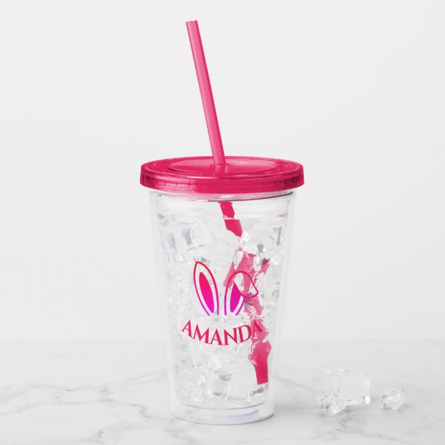 Personalized Pink Acrylic Tumbler with Bunny Ears (Front Ice)