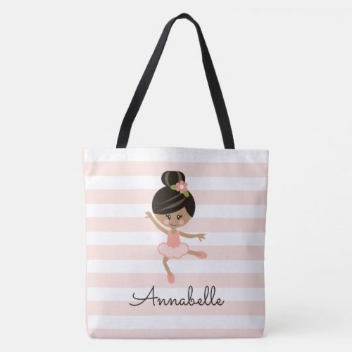 Personalized Pink African American Ballerina Tote Bag