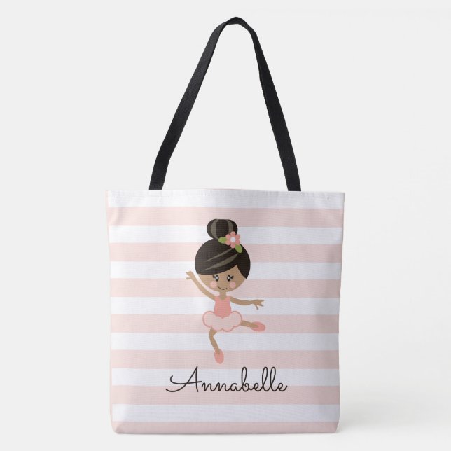 Personalized Pink African American Ballerina Tote Bag (Front)