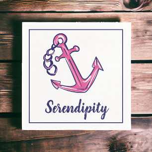 Personalized Pink Anchor Nautical Boat Name Party Napkins