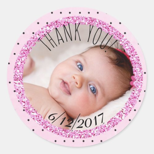 Personalized Pink and Black Baby Photo Sticker