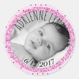 Personalized Pink and B lack Baby Photo Sticker
