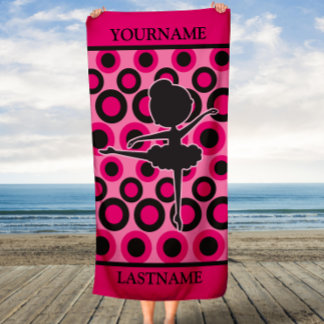 Personalized Pink and Black Ballet Kids Beach Towel