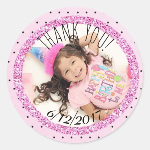 Personalized Pink and Black Birthday Photo Sticker