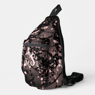Personalized Pink and Black Botanical Abstract Sling Bag