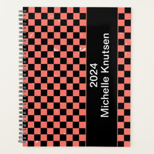 Personalized pink and black Checkerboard 2024 Planner