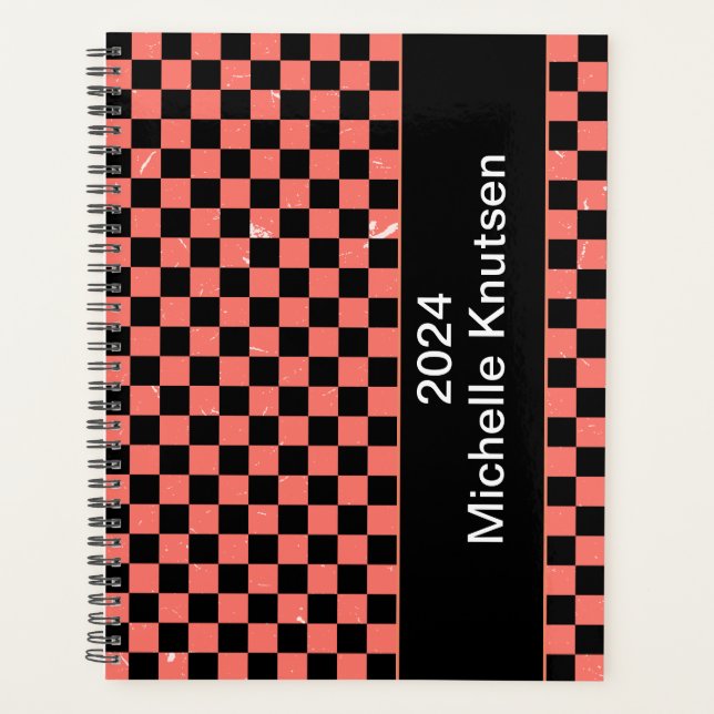 Personalized  pink and black Checkerboard  2024  Planner (Front)