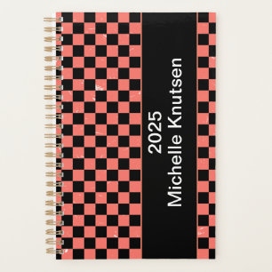 Personalized pink and black Checkerboard 2025 Planner