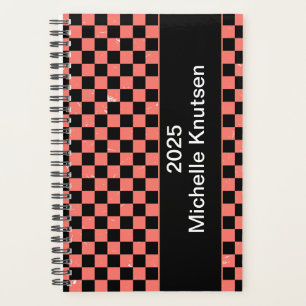 Personalized pink and black Checkerboard 2025 Planner