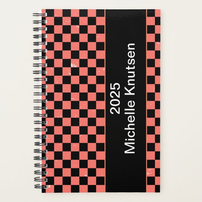 Personalized pink and black Checkerboard 2025      Planner (Front)