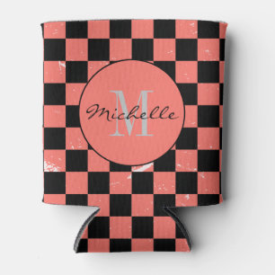 Personalized pink and black Checkerboard Pattern  Can Cooler