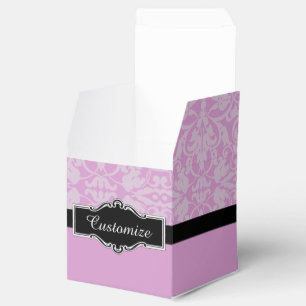 Personalized Pink and Black Damask Cube Favor Box