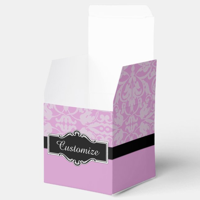Personalized Pink and Black Damask Cube Favor Box (Opened)