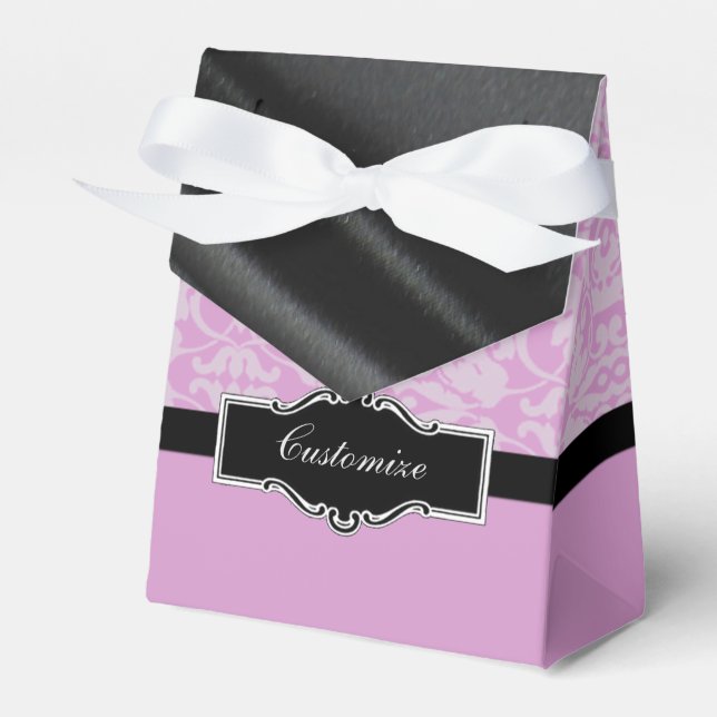 Personalized Pink and Black Damask Favor Box 2 (Front Side)