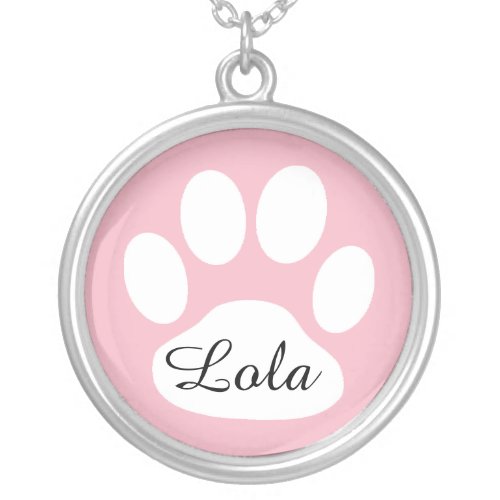 Personalized Pink and Black Dog Paw Print Necklace