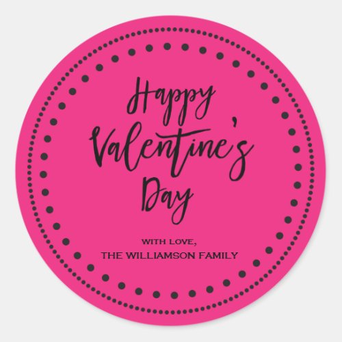 Personalized Pink and Black Happy Valentines Day Classic Round Sticker