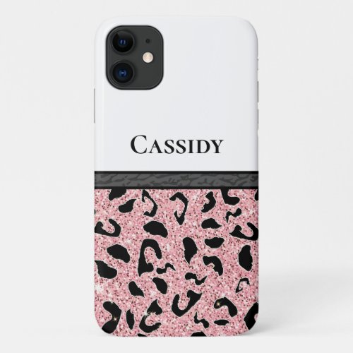 Personalized Pink and Black Leopard Print iPhone 11 Case