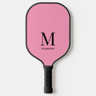 Personalized Pink And Black Minimalist Monogram Pickleball Paddle