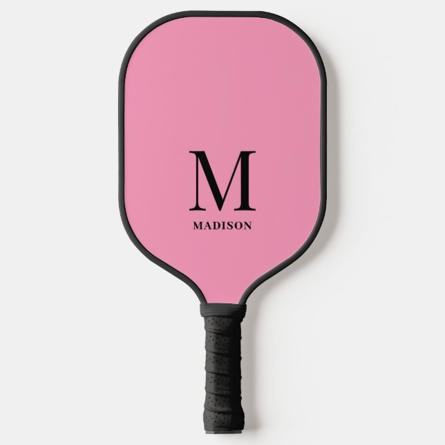 Personalized Pink And Black Minimalist Monogram Pickleball Paddle (Front)