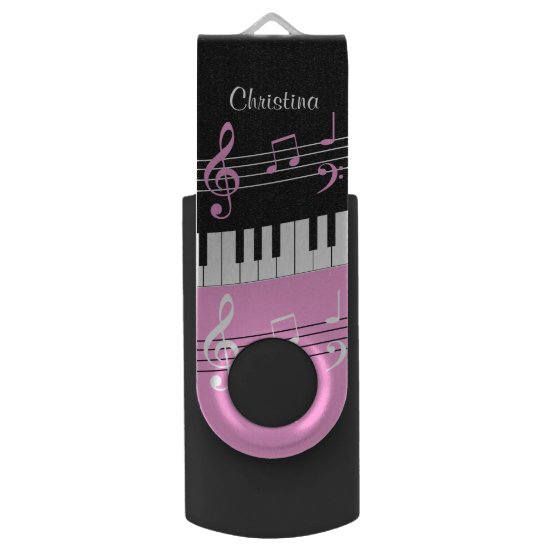 Personalized Pink and  Black music themed Flash Drive