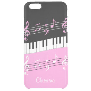 Personalized Pink and Black music themed Clear iPhone 6 Plus Case