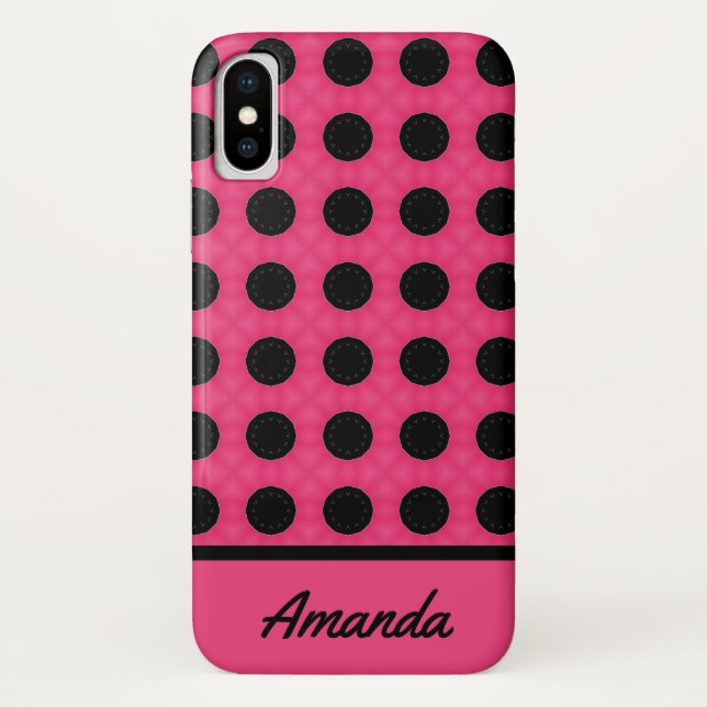 Personalized Pink and Black Polka Dots Pattern Case-Mate iPhone Case (Back)