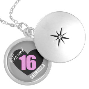 Personalized: Pink and Black Sweet 16 Necklace