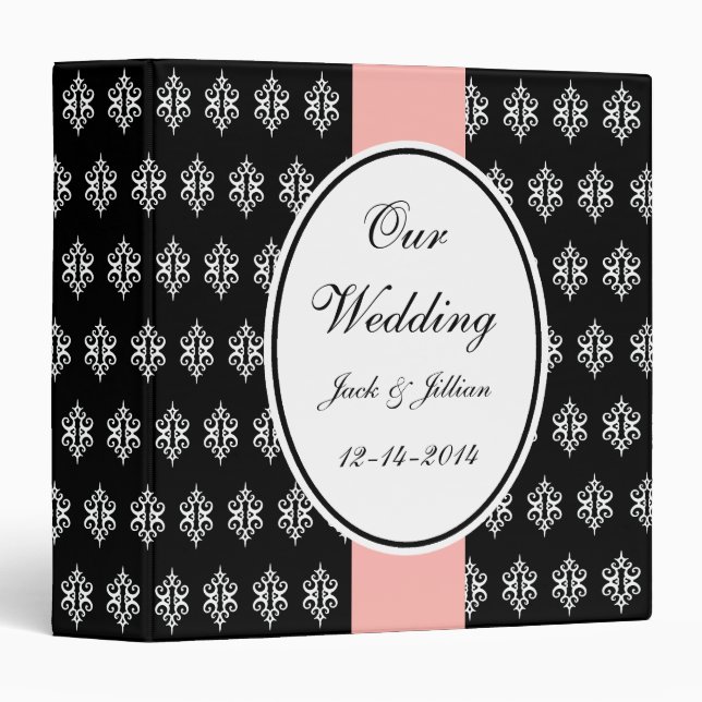 Personalized Pink and Black Wedding Scrapbook 3 Ring Binder (Front/Spine)