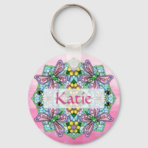 Personalized Pink and Blue Butterfly Mandala Keychain
