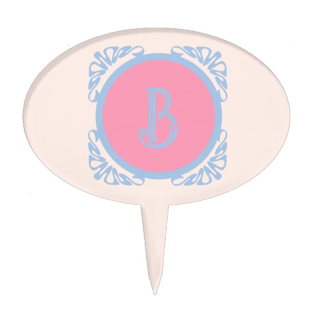 Personalized pink and blue  cake topper (Front)