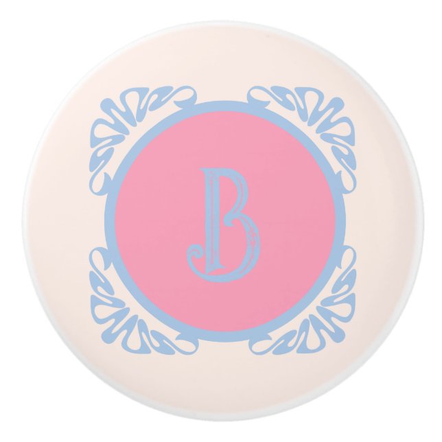 Personalized pink and blue  ceramic knob (Front)
