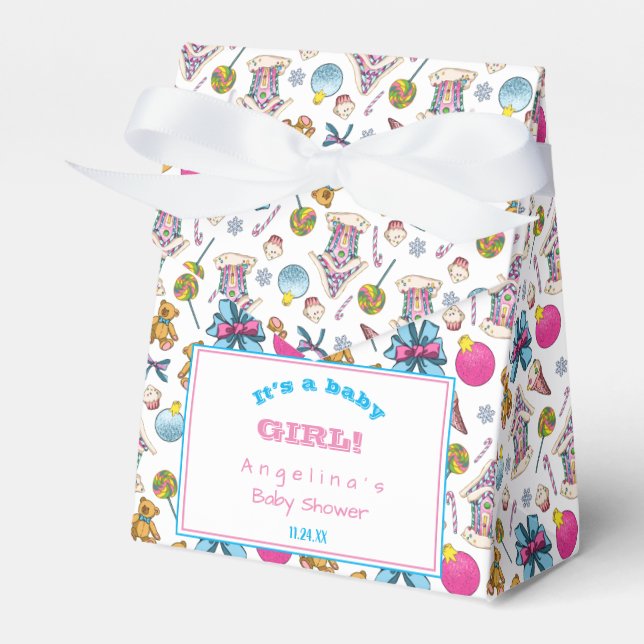 Personalized Pink And Blue Christmas Pattern Favor Boxes (Front Side)
