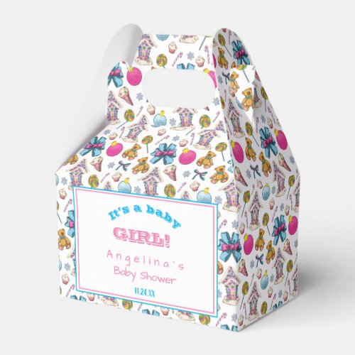 Personalized Pink And Blue Christmas Pattern Favor Boxes