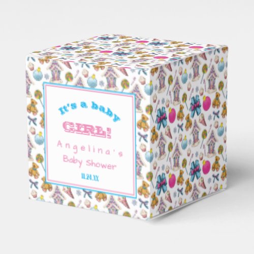 Personalized Pink And Blue Christmas Pattern Favor Boxes